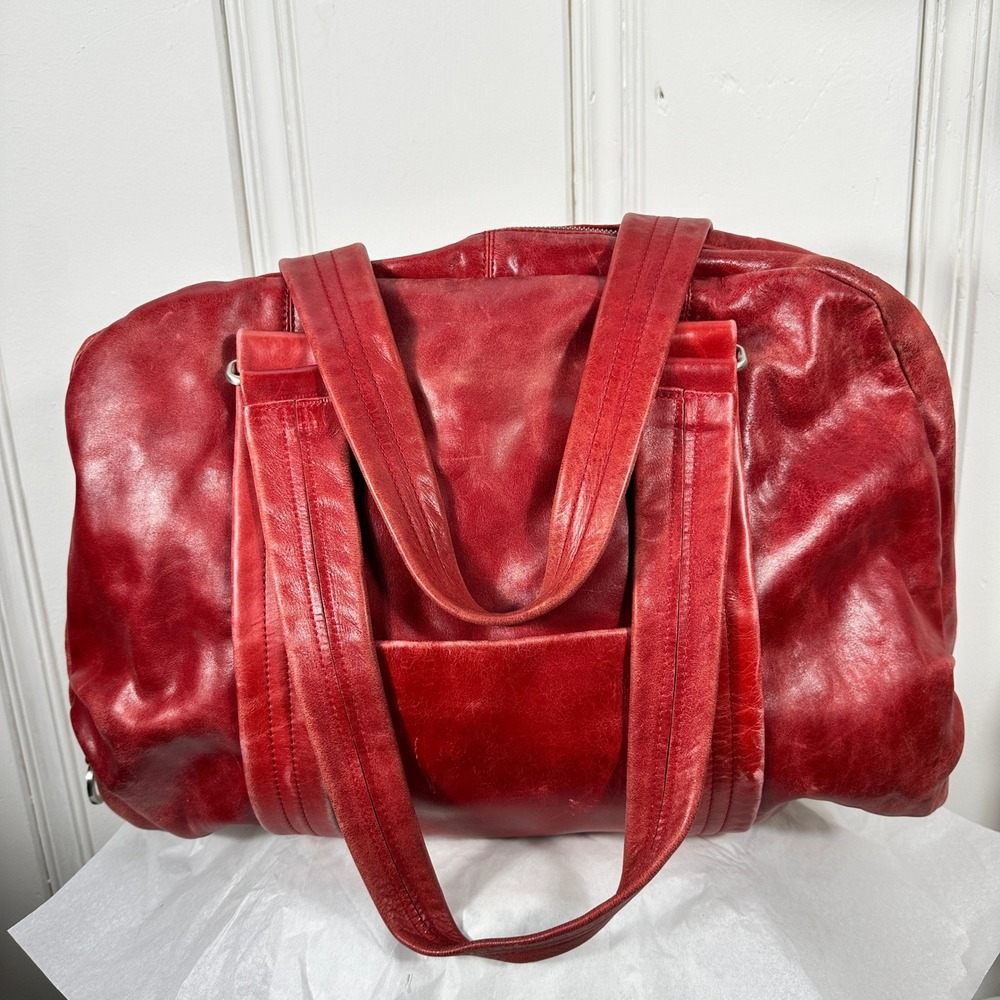 Vintage Latico Red Leather Weekender Bag Large Slouchy Travel Tote Satchel